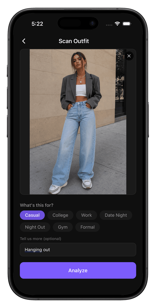Scan screen with occasion selection
